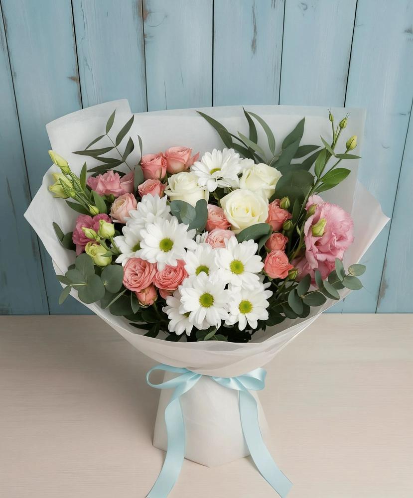 Букет цветов из: Розы, Лизиантусы и Хризантемы в Бугуруслане