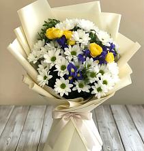 Букет цветов из:  Ирисы, Хризантемы и Розы #REPLACE_PRED# Бугуруслане