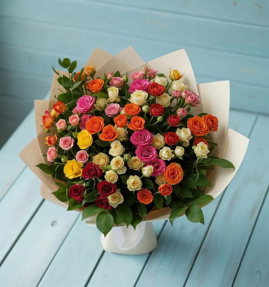 Букет Микс из разноцветных кустовых роз в Бугуруслане