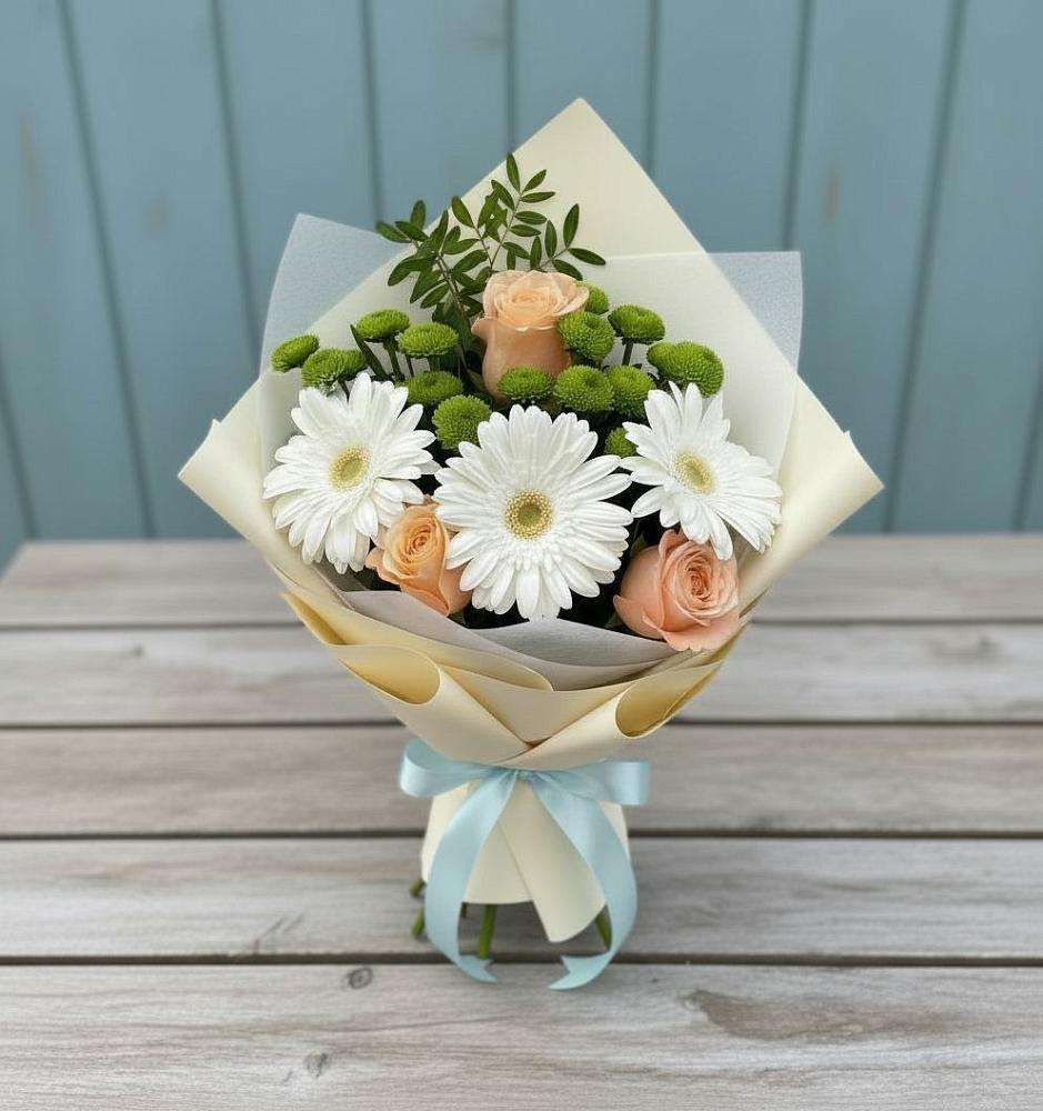 Букет цветов из: Герберы, Розы и Хризантемы в Бугуруслане