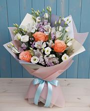 Букет цветов из:  Лизиантусы, Розы, Альстромерии и Гипсофила в Бугуруслане