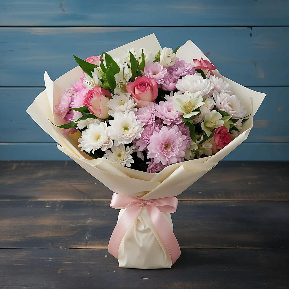 Букет цветов из: Хризантемы, Альстромерии и Розы в Бугуруслане